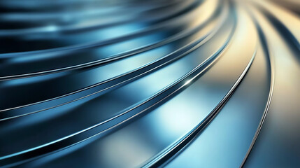 Poster - Shiny metallic surface with smooth, curved lines reflecting light beautifully. radial pattern creates sense of depth and elegance, perfect for modern design themes