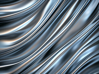Poster - Shiny metallic surface with smooth, flowing waves and reflections. texture creates dynamic visual effect, showcasing blend of silver and gray tones