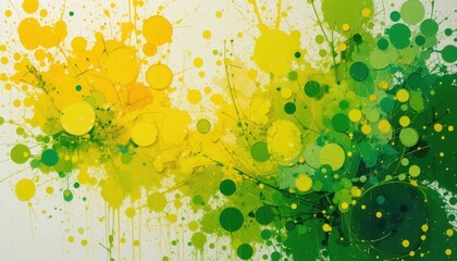 Poster - Vibrant Abstract Painting with Splashes of Green and Yellow Colors