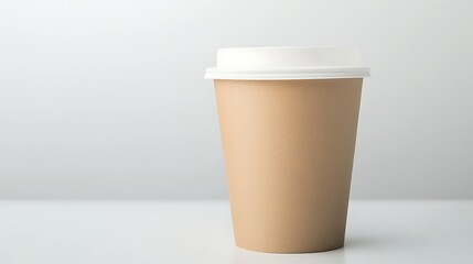 Fototapete - Minimalist coffee cup on a white background, ideal for contemporary design projects and lifestyle imagery.