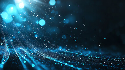 Poster - mesmerizing display of shimmering blue particles and light beams creates magical atmosphere, evoking sense of wonder and tranquility
