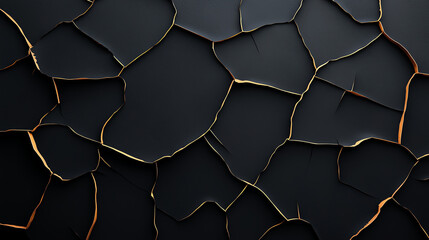 Poster - Cracked black surface with golden accents, creating abstract texture. intricate patterns evoke sense of depth and artistic flair, perfect for modern design projects