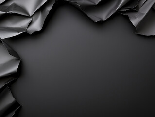 Poster - Crumpled black paper texture with dark background, creating dramatic and artistic effect. Perfect for design projects or backgrounds