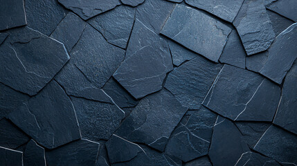 Poster - Textured dark slate stone surface with irregular shapes and patterns, ideal for backgrounds or design elements. rough finish adds depth and character to any project