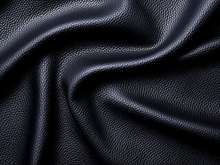 Poster - Luxurious black leather texture with smooth, wavy appearance, showcasing intricate grain patterns and depth. Perfect for fashion, upholstery, and design projects