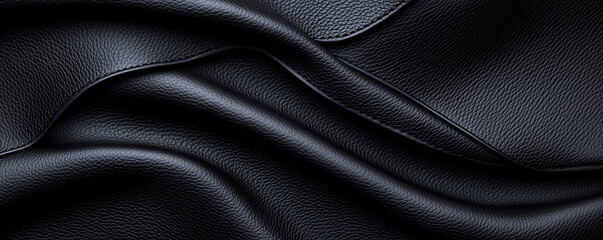 Poster - Luxurious black leather texture with smooth, flowing waves, creating elegant and sophisticated appearance. Perfect for design and fashion applications