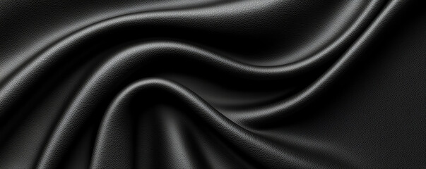 Poster - Luxurious black leather texture with smooth, flowing folds and rich appearance. This abstract design showcases elegance and depth of leather material, perfect for various applications