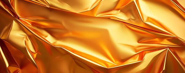 Poster - Shiny crumpled gold foil texture with smooth, reflective surface. Ideal for luxury backgrounds and design projects