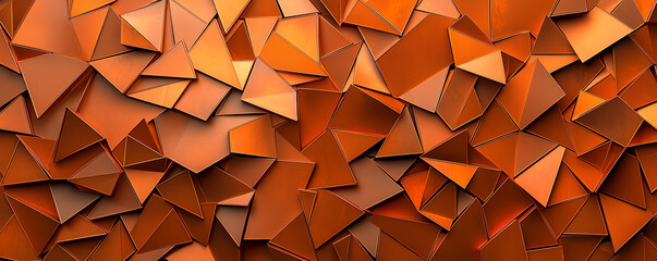 Poster - Abstract geometric pattern with old worn copper texture, showcasing vibrant interplay of triangular shapes. This design evokes sense of depth and warmth