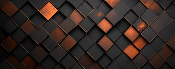 Poster - Textured geometric pattern with copper and black tiles, creating modern and industrial feel. design showcases blend of colors and materials, adding depth and interest