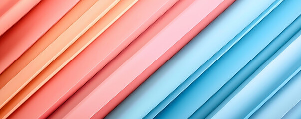 Poster - Colorful diagonal paper layers in pastel shades create vibrant backdrop. soft hues of pink, peach, and blue blend harmoniously, evoking sense of calm and creativity