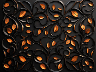 Poster - Elegant black and gold floral design featuring intricate leaves and swirls, creating sophisticated and artistic pattern. Perfect for modern decor or design projects