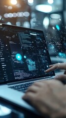 Poster - Coding interface on laptop screen illustrating data management and analysis