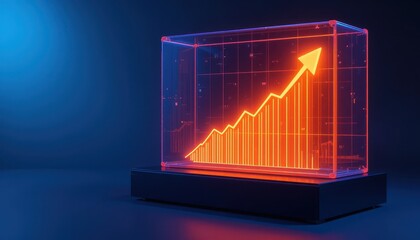 Poster - Neon Graph Display on a Dark Background Showing Growth Trend