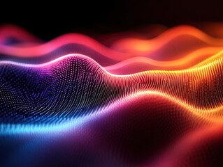 Poster - an abstract digital image that represents wave-like structures consisting of many glowing dots. 