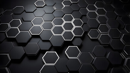 Poster - hexagonal abstraction: a stunning array of sleek, black hexagonal tiles creates a mesmerizing patter