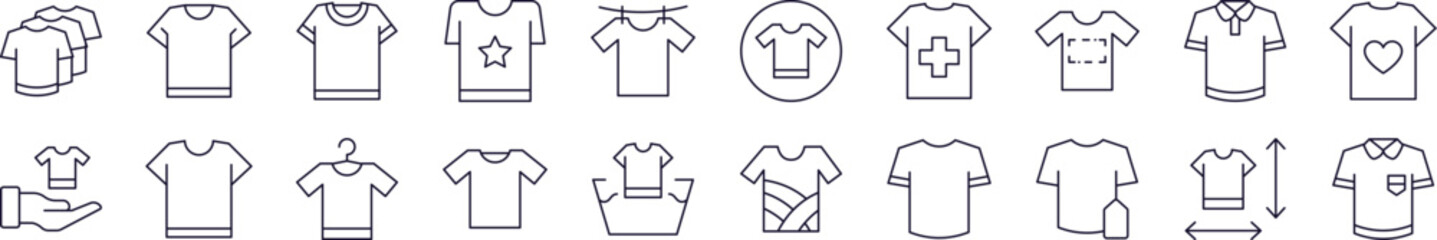 T Shirt Pack of Thin Icons. Editable Stroke. Perfect for Web Sites, Books, Cards, Apps