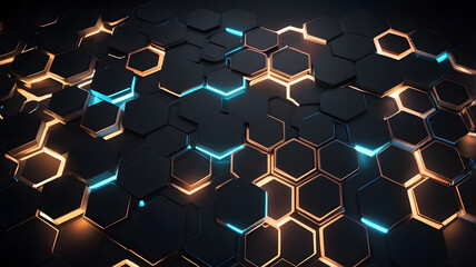 Poster - hexagon tech: a cutting-edge, photorealistic image of a hexagonal tech pattern, emitting a vibrant g