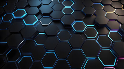 Poster - Honeycomb Abstraction: A mesmerizing close-up of a honeycomb-patterned surface with a futuristic, high-tech aesthetic, with vibrant blue and purple accents.