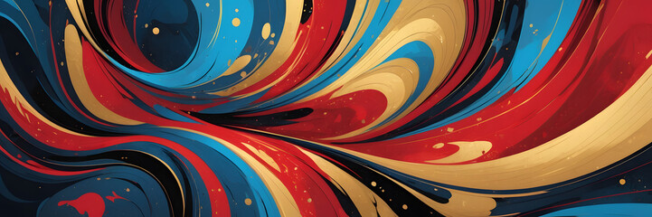 Poster - vibrant swirls of color: a dynamic composition of swirling ribbons in rich hues of red, blue, and go