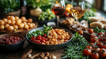 Inviting dinner setup with a healthy homemade plate of fresh ingredients