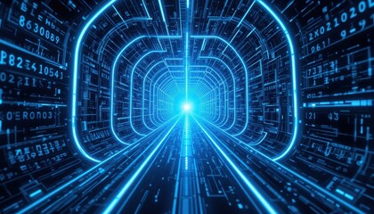 Poster - Futuristic Data Tunnel with Glowing Lines and Light Source