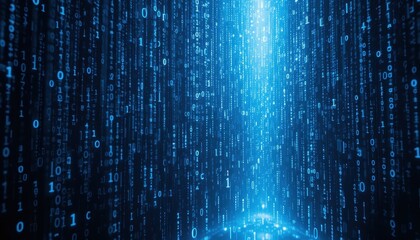 Poster - Digital Rain of Binary Code in Futuristic Cyber Environment