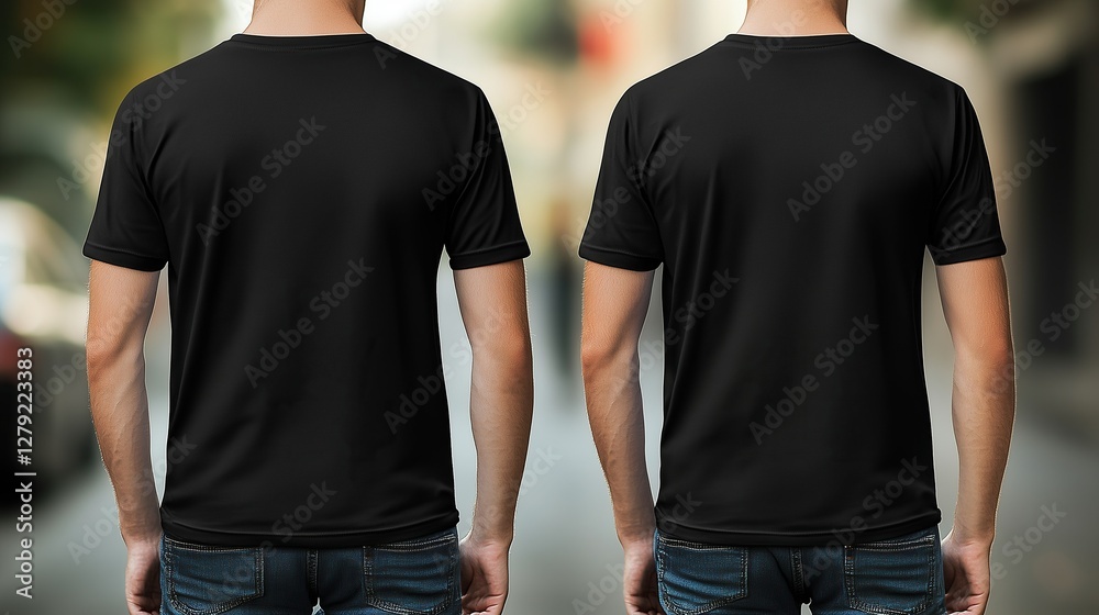 Lay Front Black T-Shirt flat lay, front and back view, clean white background ...