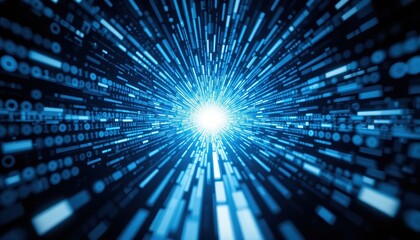 Poster - Bright Blue Light Burst with Dynamic Lines and Digital Elements