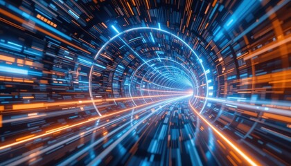 Poster - Digital Tunnel of Light with Vivid Orange and Blue Colors