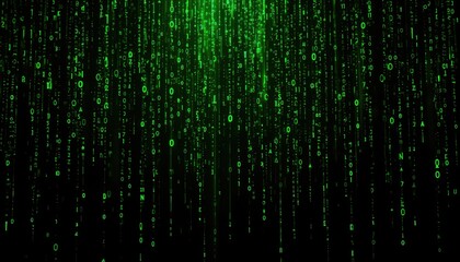 Poster - Digital Rain of Binary Numbers on a Dark Background