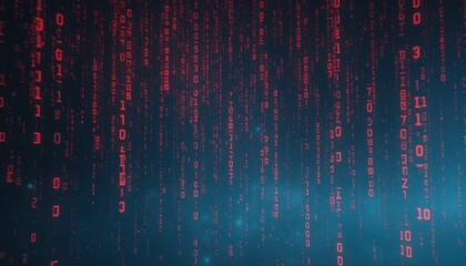 Poster - Dynamic Red Binary Code Rain on Dark Background for Digital Art