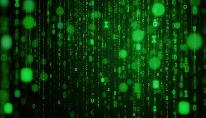 Poster - Green Binary Code Background with Glowing Digital Effects