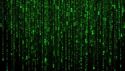 Poster - Green Digital Matrix Code Falling Down Background for Technology