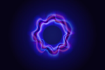 Poster - Dynamic red blue gradient radial speed sound wave light line pattern. Circular audio music symbol. Speaking abstract soundwave illustration, voice visualization spectrum, digital equalizer frequency. 