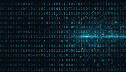 Poster - Digital Binary Code Background with Glowing Particles and Lines