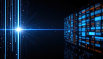 Poster - Abstract digital light beams with data visualization background