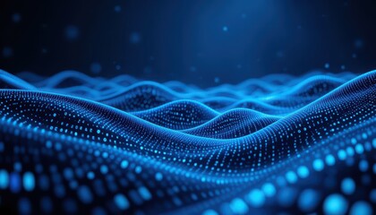 Poster - Blue Wave Patterns with Digital Dots in Abstract Technology Design