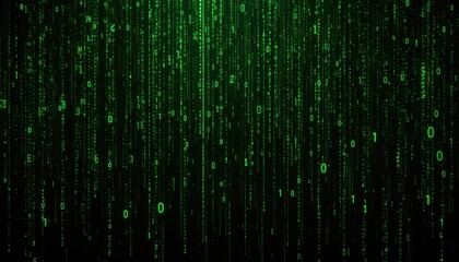 Poster - Green Digital Rain with Binary Code and Glowing Numbers