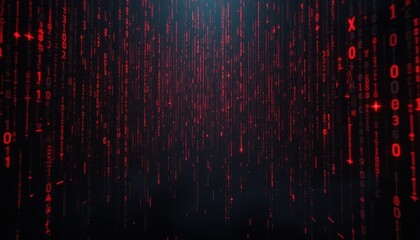 Poster - Red and Black Digital Rain with Binary Code Background