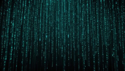 Poster - Glowing Green Digital Rain of Binary Code on Dark Background