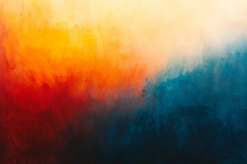 Poster - A painting of a red, yellow, and blue background.  Abstract gradient background, with orange and navy blue hues, a grainy film texture