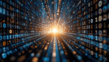 Poster - Dynamic Stream of Binary Code with Radiant Light at the End