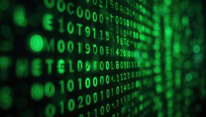 Poster - Futuristic Green Matrix Style Digital Code Display Background