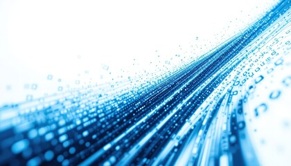 Poster - Abstract Digital Wave of Blue Particles and Binary Numbers Flowing