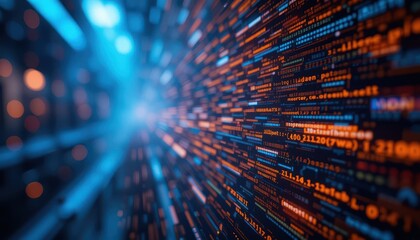 Poster - Abstract Data Stream with Bright Binary Code and Glowing Lights