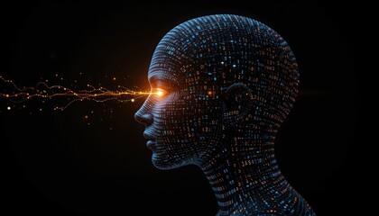 Poster - Futuristic Digital Human Head with Data and Light Elements