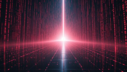 Poster - Digital Matrix Background with Neon Light and Binary Data Flow