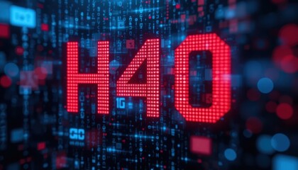 Poster - Digital abstract concept with red glowing H40 text and binary code