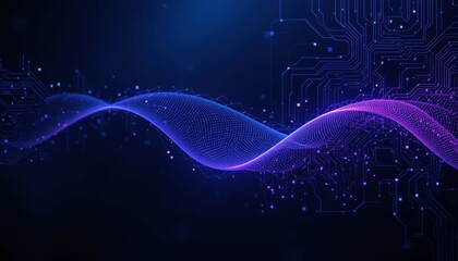 Poster - Vibrant Digital Waves with Circuit Lines in Blue and Purple Tones